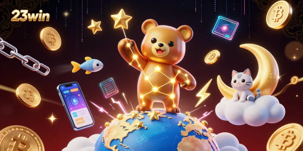 Engage with fun gaming at 23win, featuring vibrant cosmic animals and winning elements.