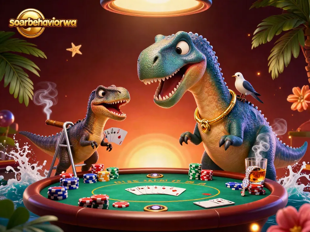 Engage in thrilling poker action at soarbehaviorwa with a fun dinosaur dealer and colorful chips.