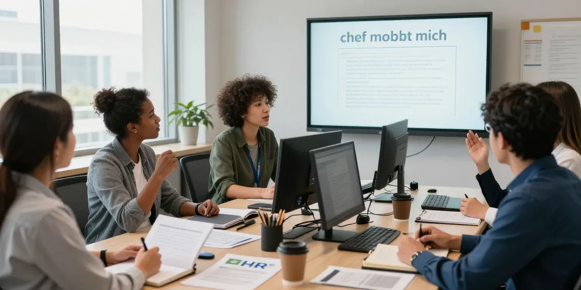 Team-Diskussion über "Chef mobbt mich" in einem einladenden Büro mit Fokus auf respektvolle Kommunikation.