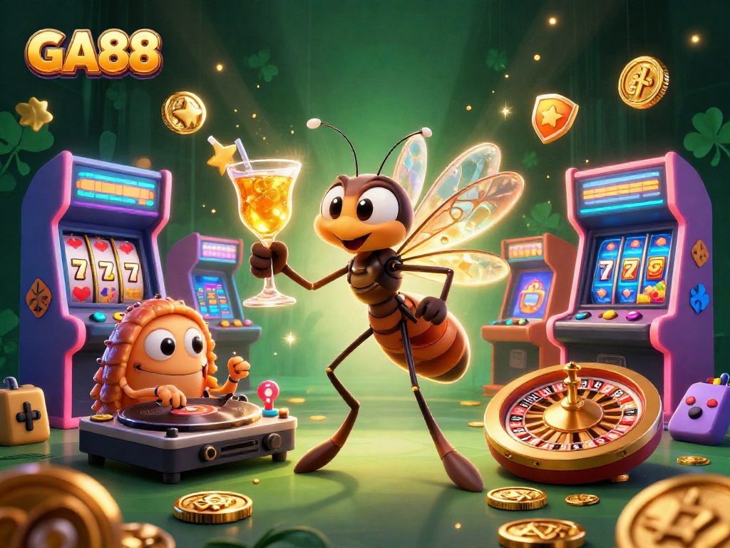 Experience GA88's unique gaming charm with a dynamic casino scene featuring iconic characters and elements!
