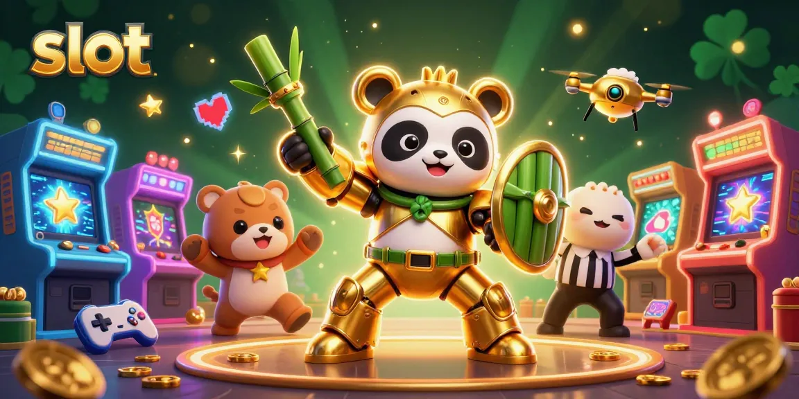 Menangkan jackpot slot dengan karakter panda emas dan mesin permainan yang berwarna-warni!