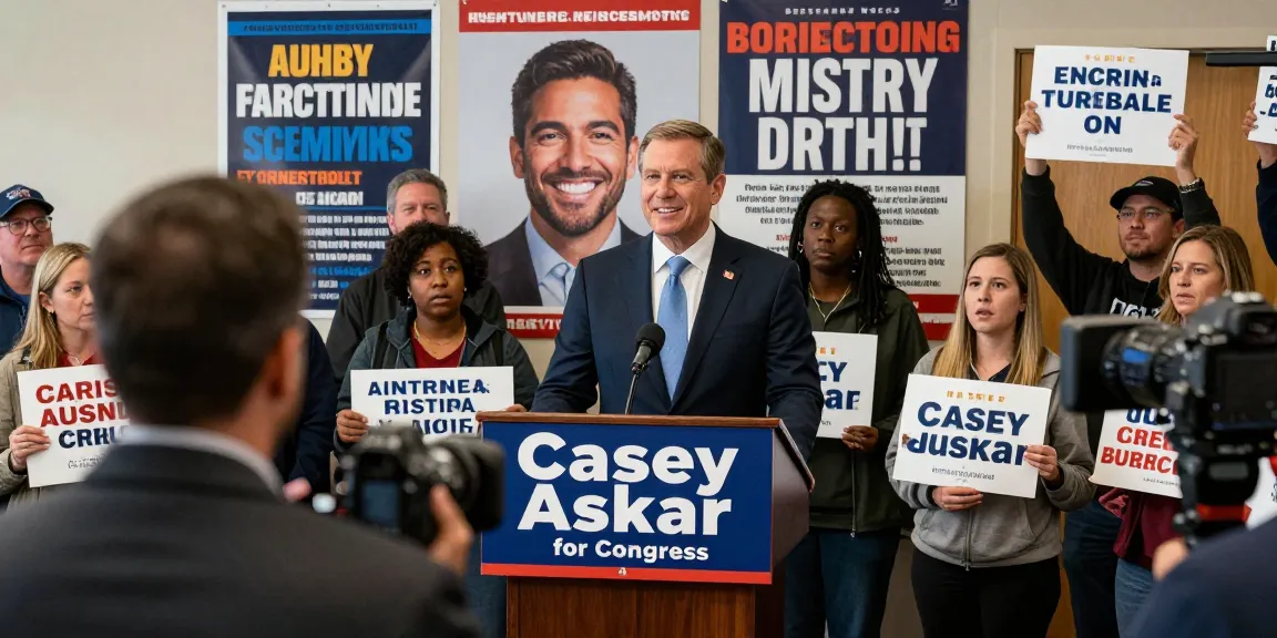 Casey Askar at a political event showing contradictions of his campaign.