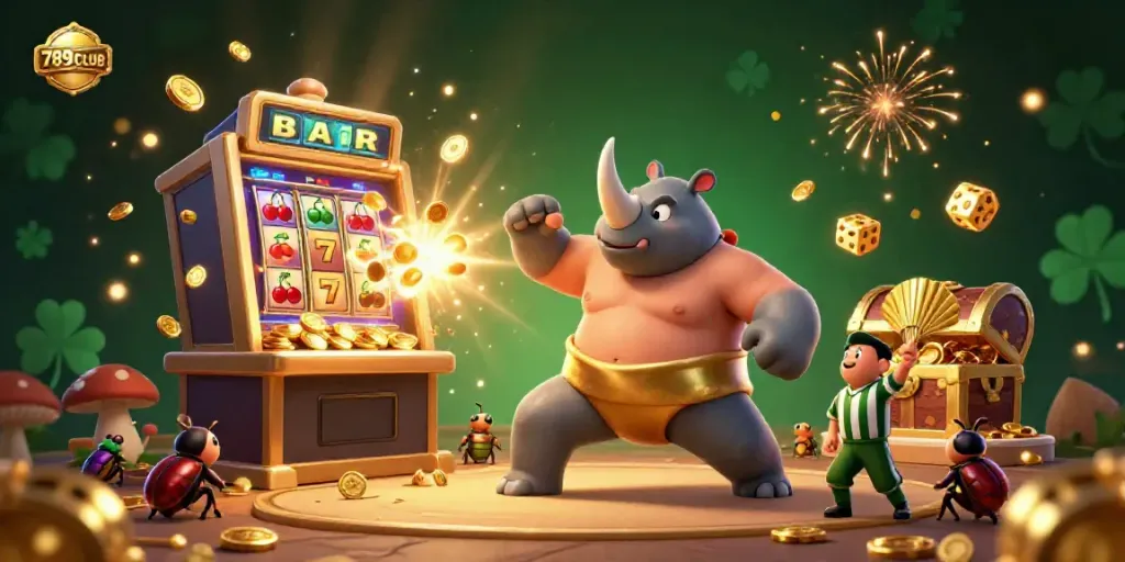 Experience thrilling gameplay at 789CLUB with a vibrant jackpot celebration featuring whimsical characters and spectacular casino elements.