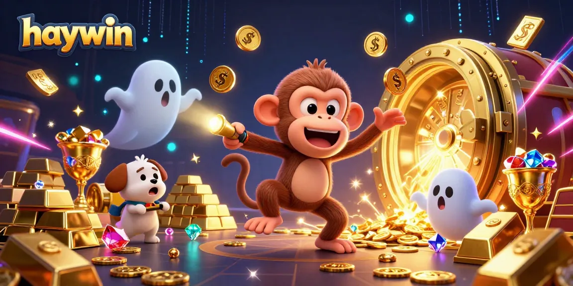 Experience the excitement of haywin casino with a poltergeist monkey juggling treasures in a vibrant casino scene.