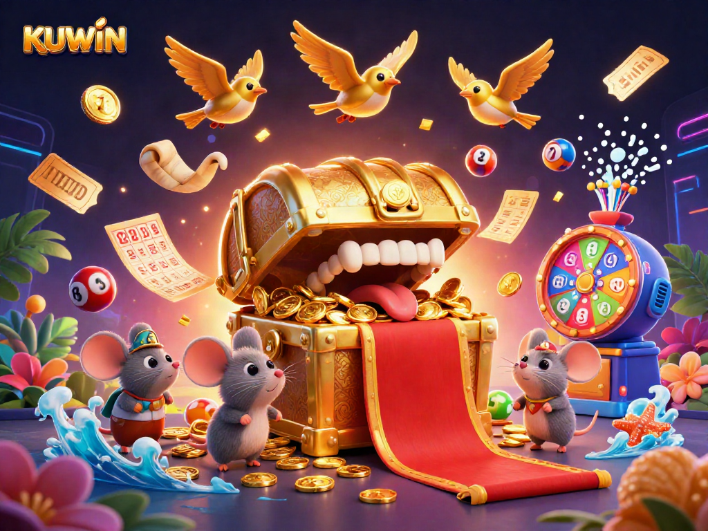 Win big with KUWIN in this vibrant, exciting online casino scene filled with treasures.