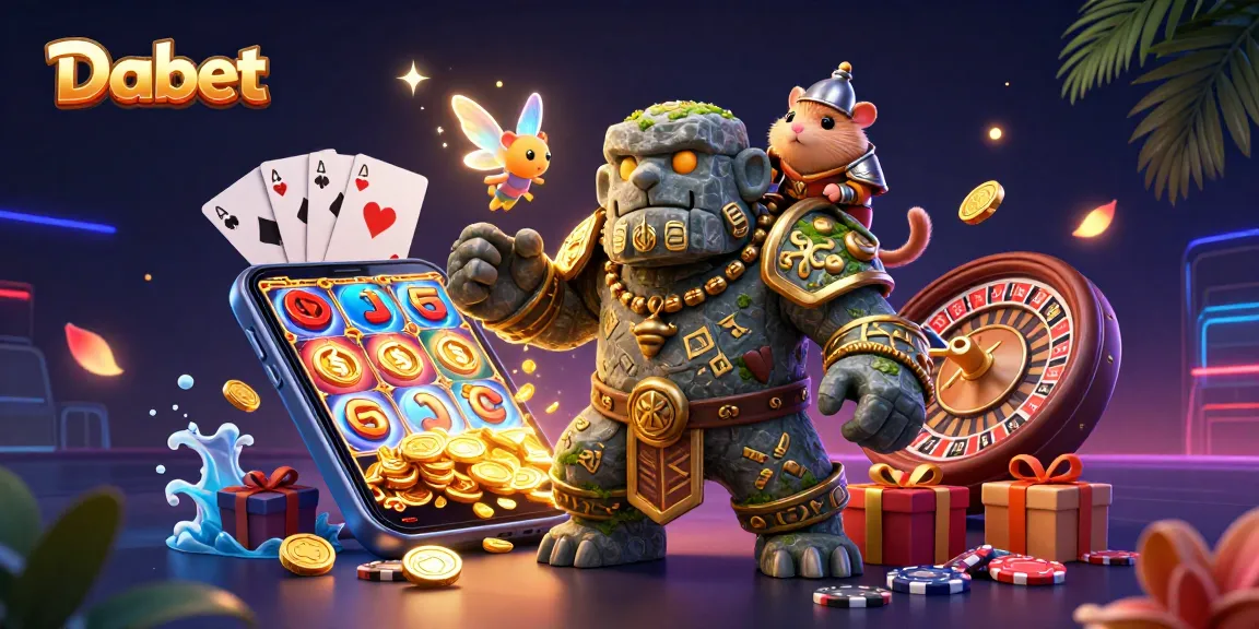 Dabet brings luck to your gaming adventure with a vibrant 3D illustration of casino fun and magical characters.