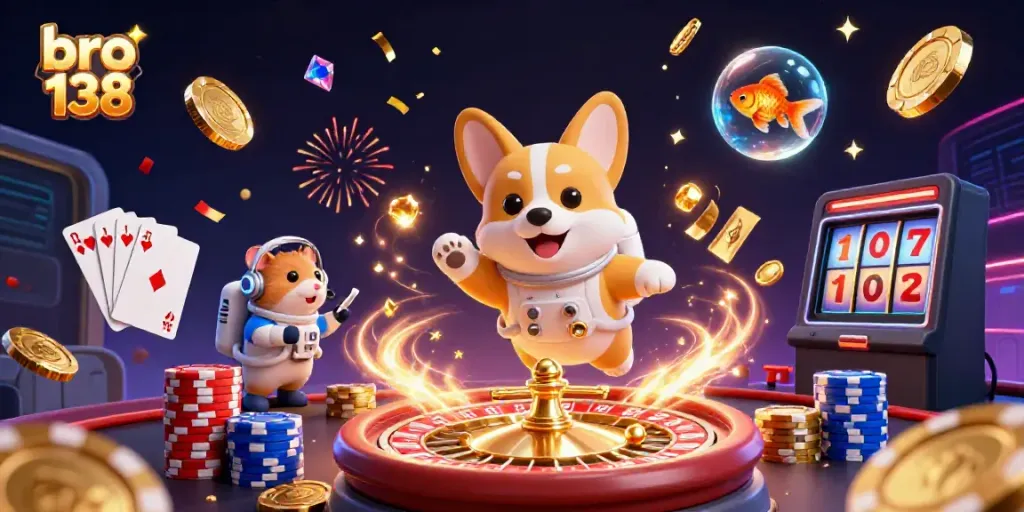 Experience excitement with bro 138 in a vibrant space casino scene filled with riches and fun.