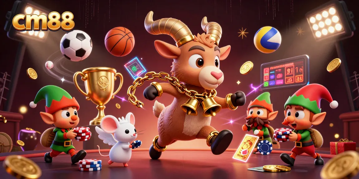 Place bets with cm88 in a vibrant casino filled with festive elements and lively characters.