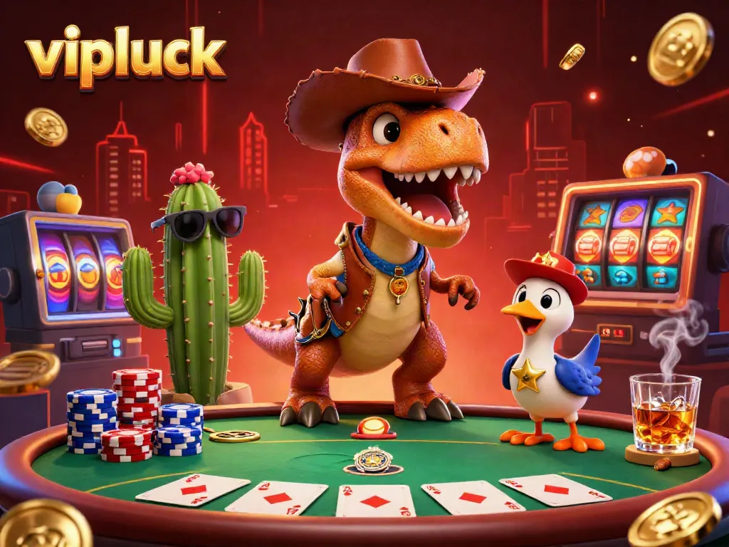 Join the fun at vipluck casino, featuring vibrant poker action and playful characters.