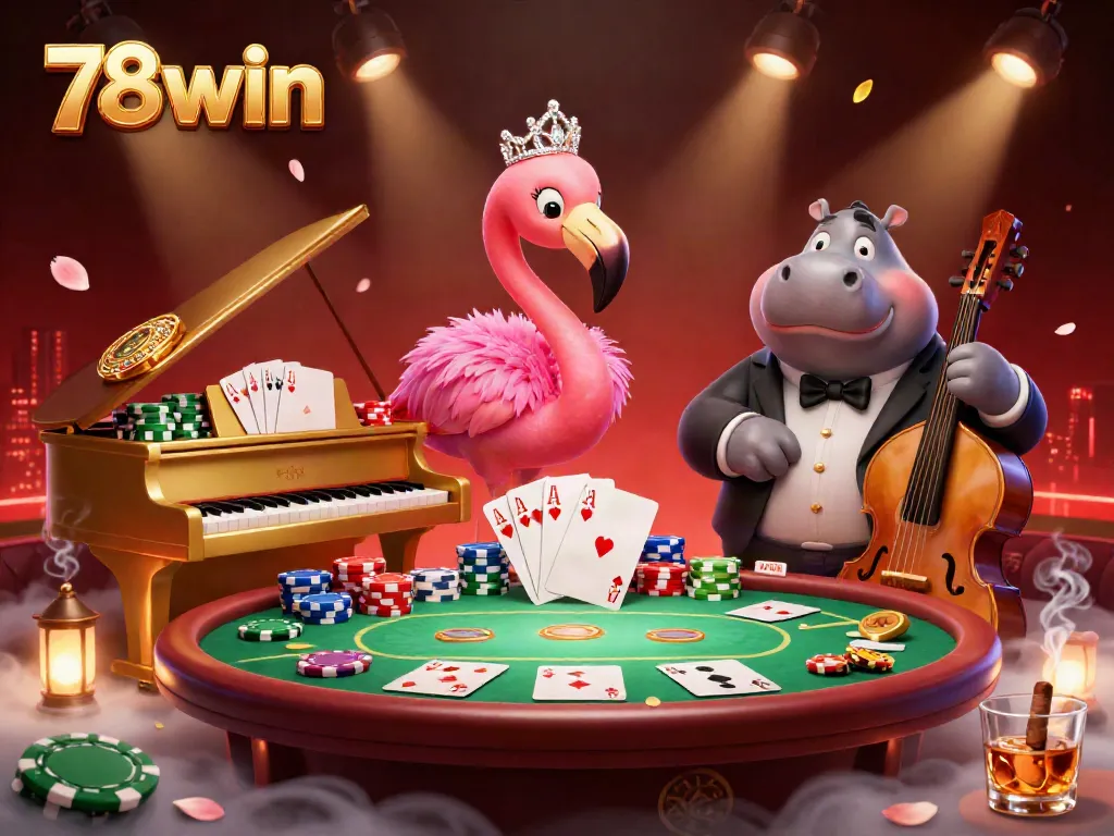 Experience thrilling moments playing at 78win, with vibrant casino characters and poker excitement