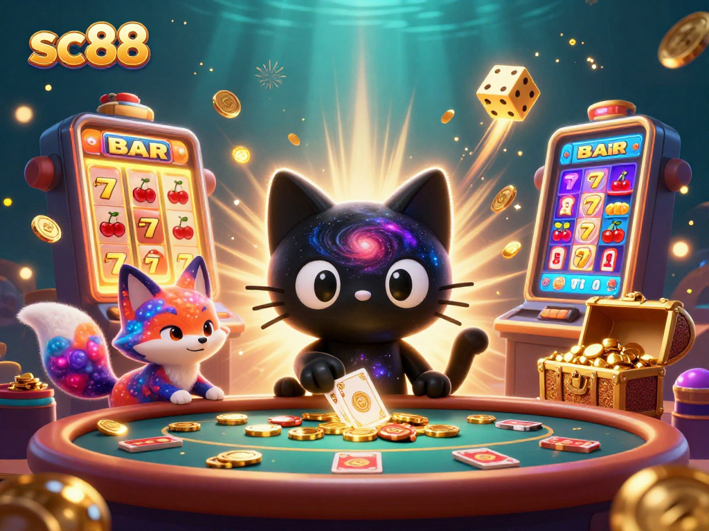 Experience thrilling gameplay with sc88 in an explosive cosmic casino scene featuring vibrant characters.