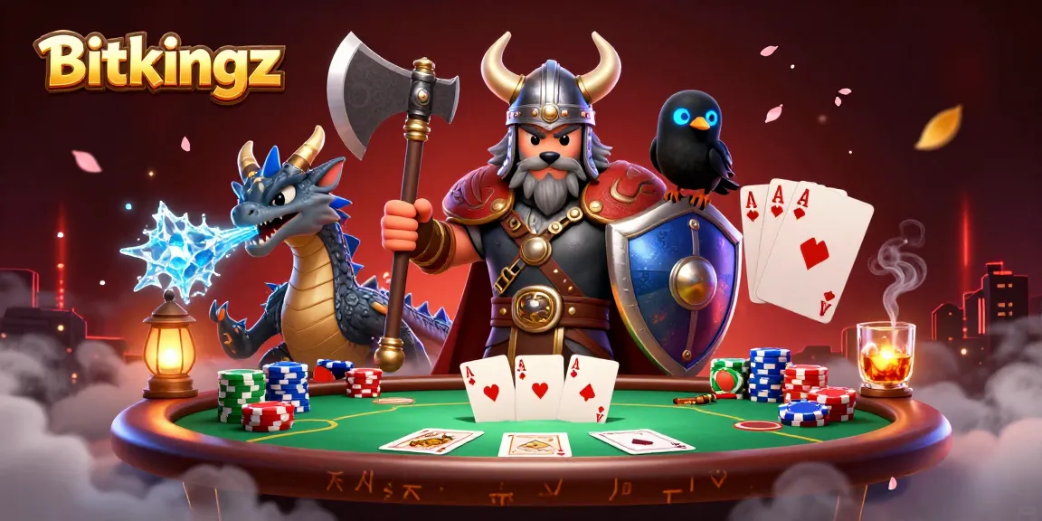 Spiele Bitkingz Online-Casino mit einem Drachen, einer Rabenkreation und einem kriegerischen Wolf.