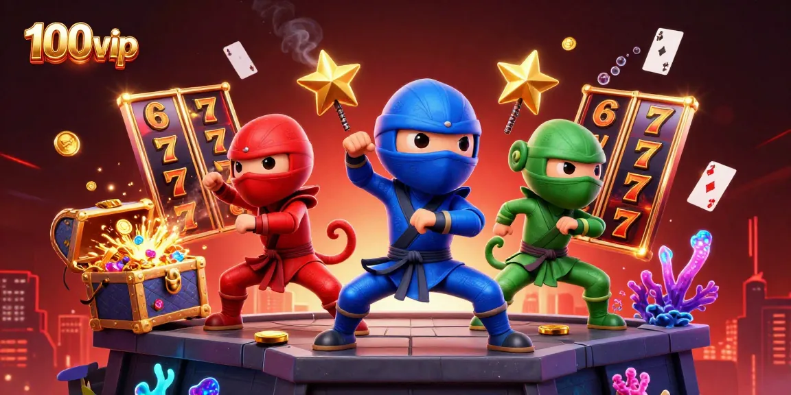 Engage in thrilling gameplay at 100vip with colorful slot machines and lively ninja chameleons.