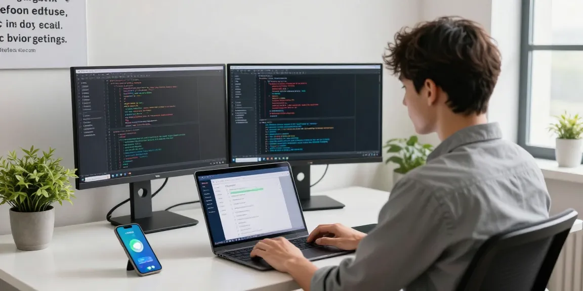 Workspace featuring a professional using Telegram Chinese on multiple screens, demonstrating tech-savvy environment.
