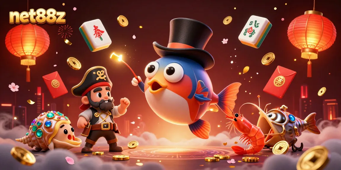 Experience the excitement of net88z with cartoon characters capturing golden coins in a vibrant casino scene.