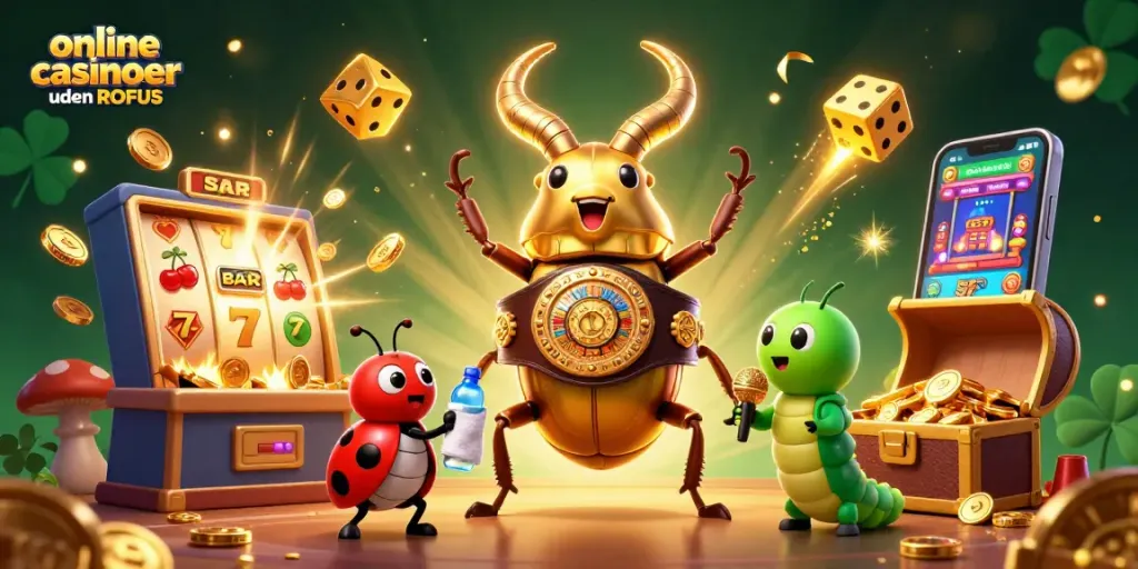Engage in online casinoer uden ROFUS gaming with a colorful 3D illustration of vibrant casino elements.