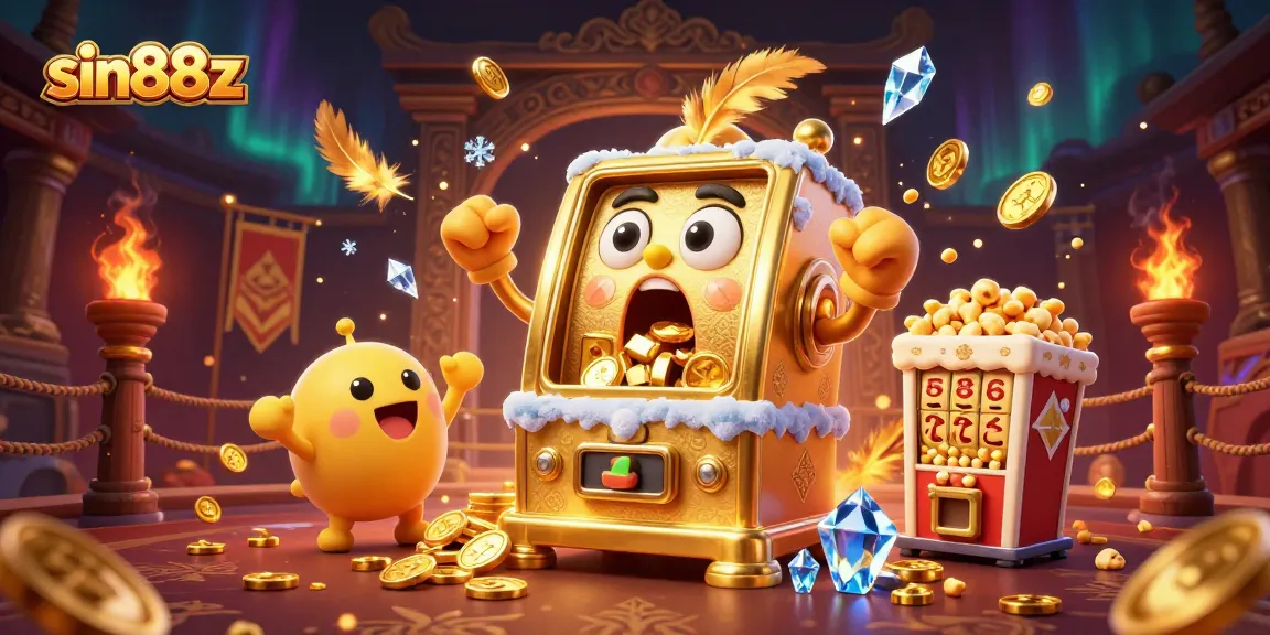 Witness sin88z slot machine hitting jackpots and cheering companions in a vibrant casino scene.