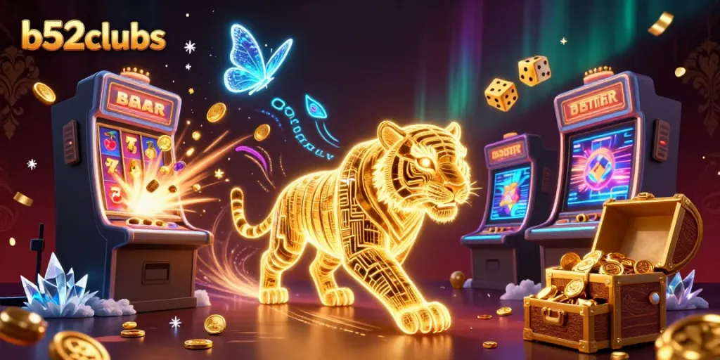 Engage in thrilling gameplay with b52clubs, featuring a dynamic casino scene filled with exciting games and energetic visuals.