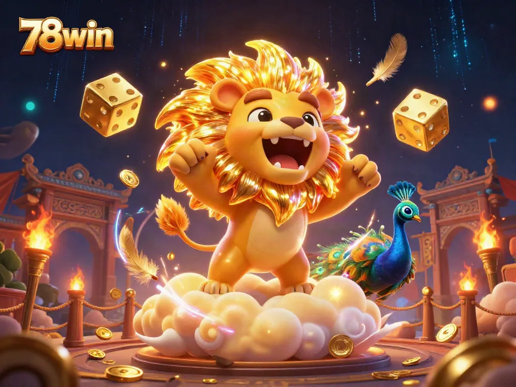 Experience excitement at 78win with a vibrant casino-themed 3D illustration featuring dynamic characters and game elements.