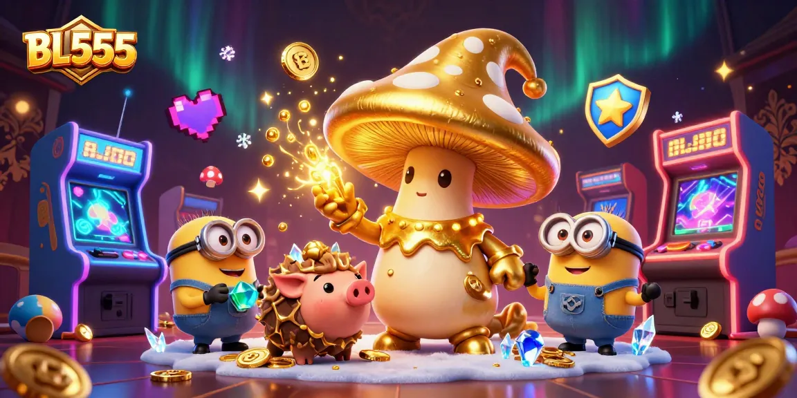 Win big with BL555 in a vibrant 3D casino scene featuring magical elements and gaming excitement.