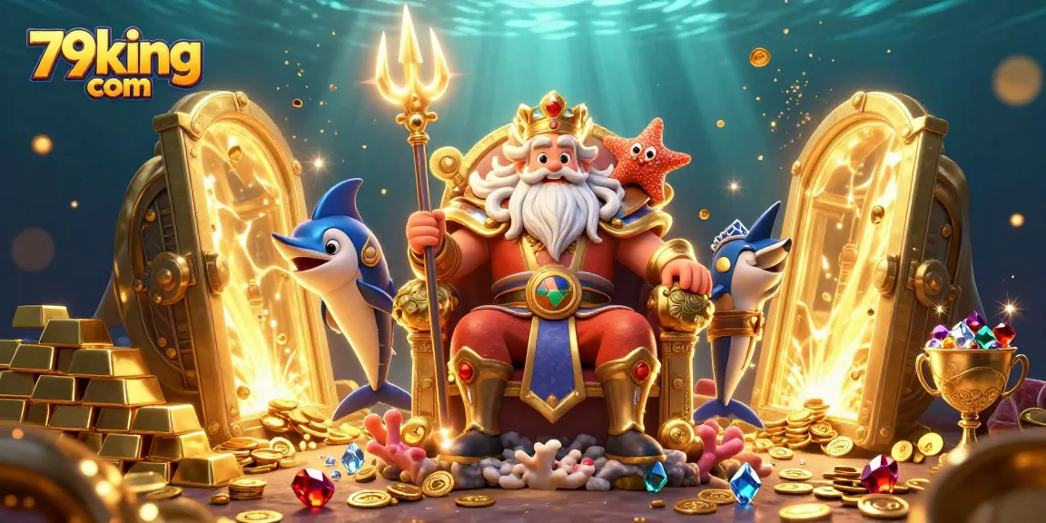 Experience the adventure of winning at 79king com with Neptune, gold treasures, and vibrant casino elements.