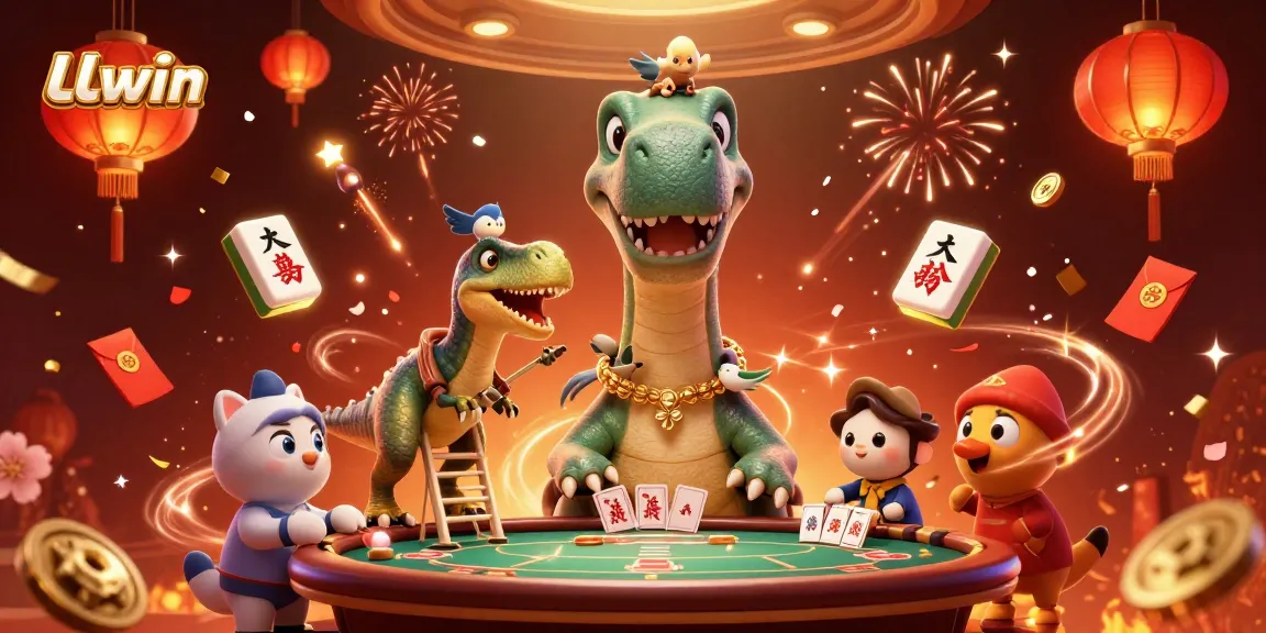 Experience thrilling entertainment with LLwin's dynamic 3D casino scene featuring vibrant characters and festive elements