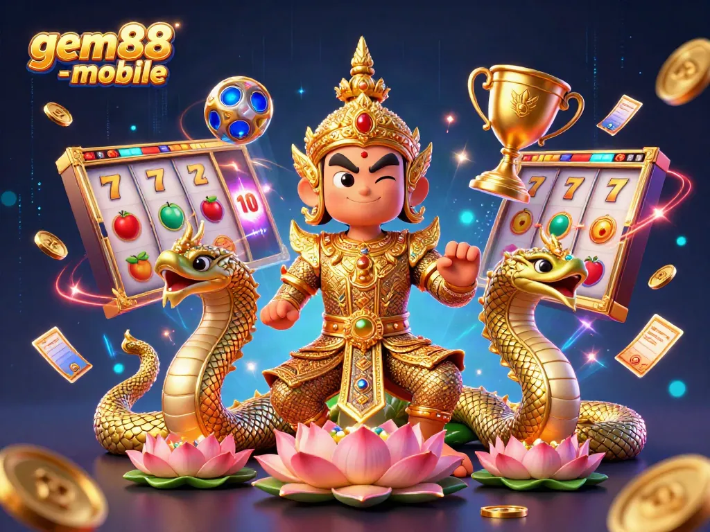 Spin the reels and win big with gem88-mobile slots featuring a temple guardian and vibrant casino elements.