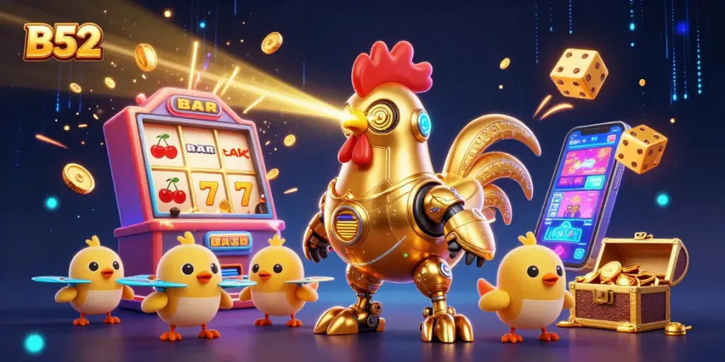 B52 engages players with an exciting jackpot explosion from a massive slot machine.