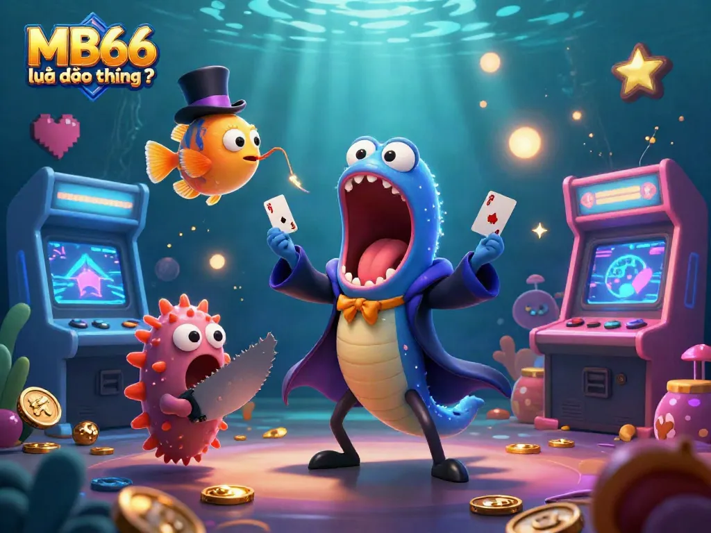 Engage with the vibrant scene featuring "MB66 lừa đảo không ?" amidst thrilling gambling elements.