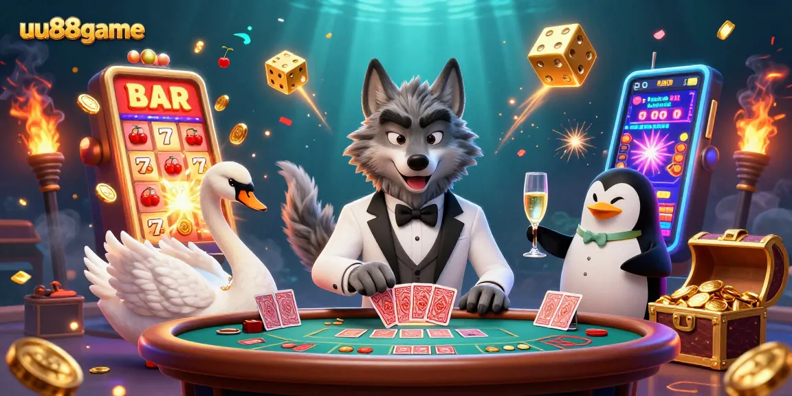 Experience the thrill of uu88game with a glamorous casino scene featuring vibrant characters and iconic symbols.
