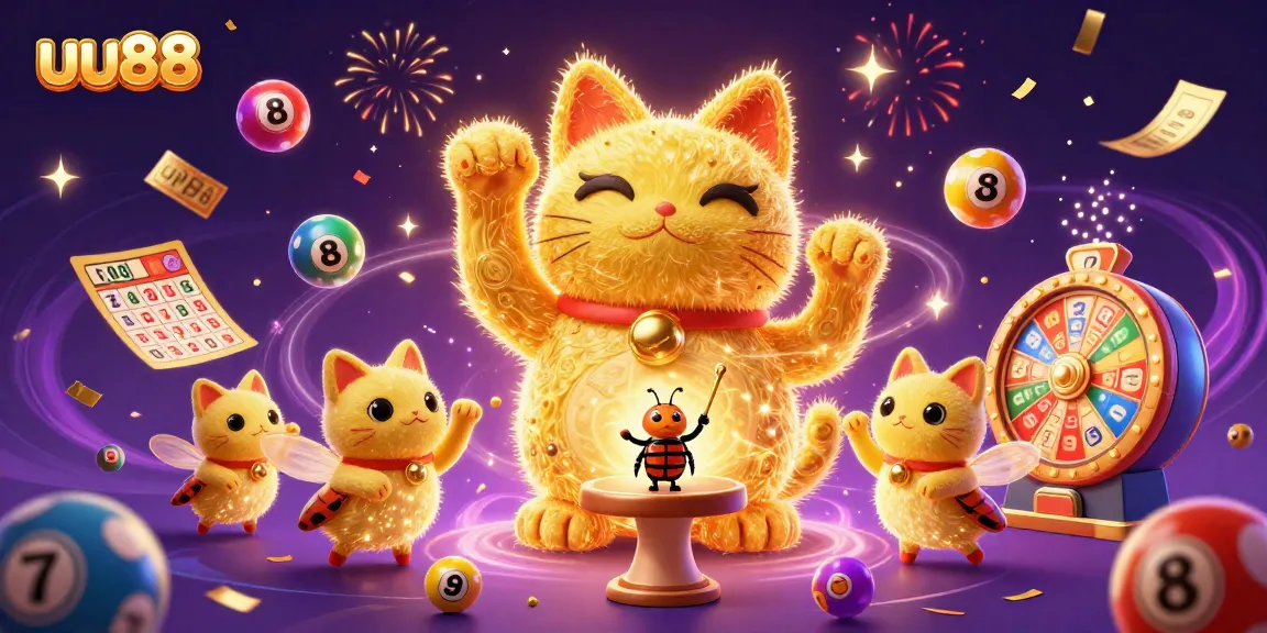 Experience the vibrant magic of uu88 casino with playful elements and a lucky cat!