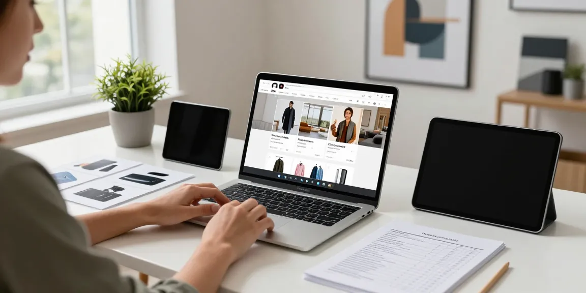 Person exploring diverse Produkte in a stylish e-commerce workspace.