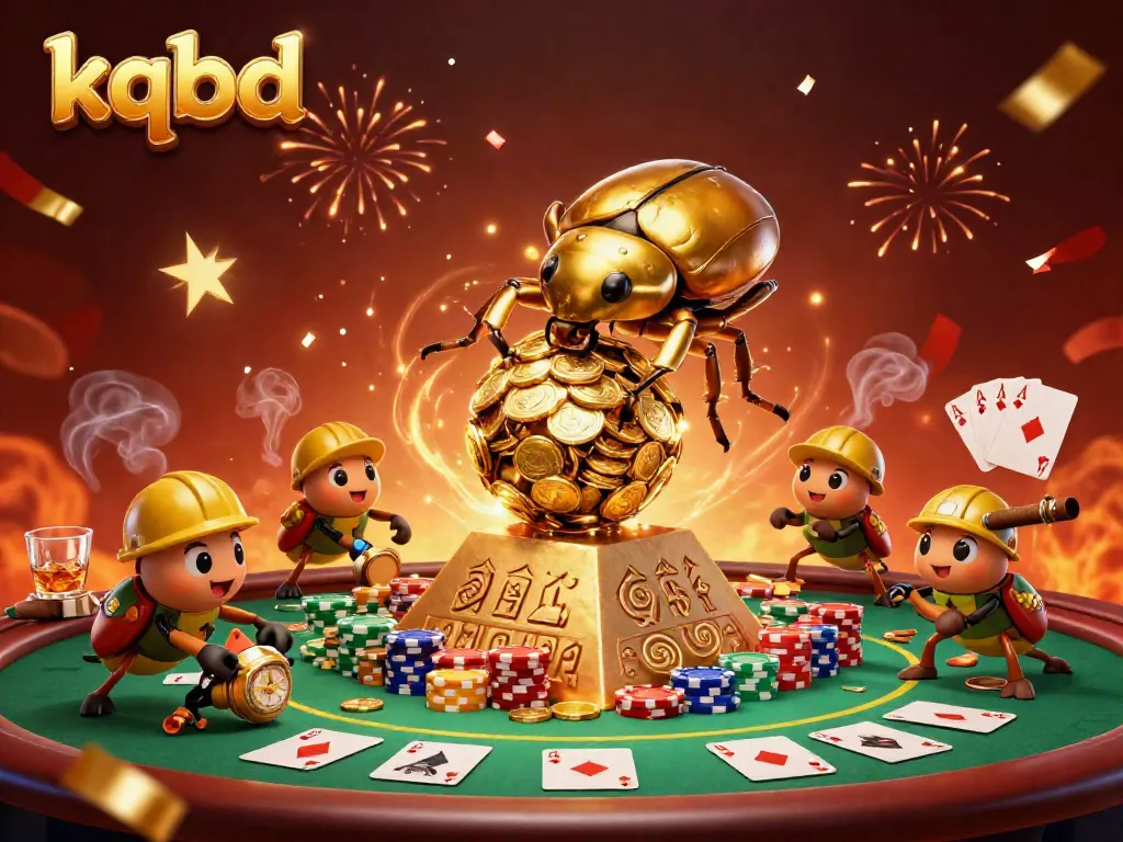 Engage with kqbd's live sports betting experience, featuring vibrant 3D beetles and casino elements.