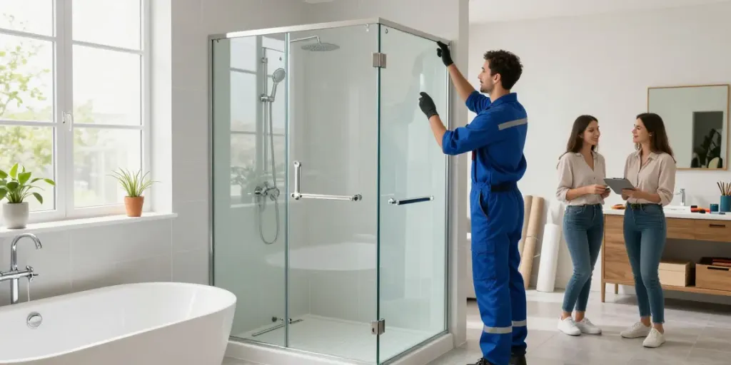 Badumbau Augsburg: Professioneller Umbau von der Badewanne zur modernen Dusche mit eleganten Materialien und hellen Lichtverhältnissen.