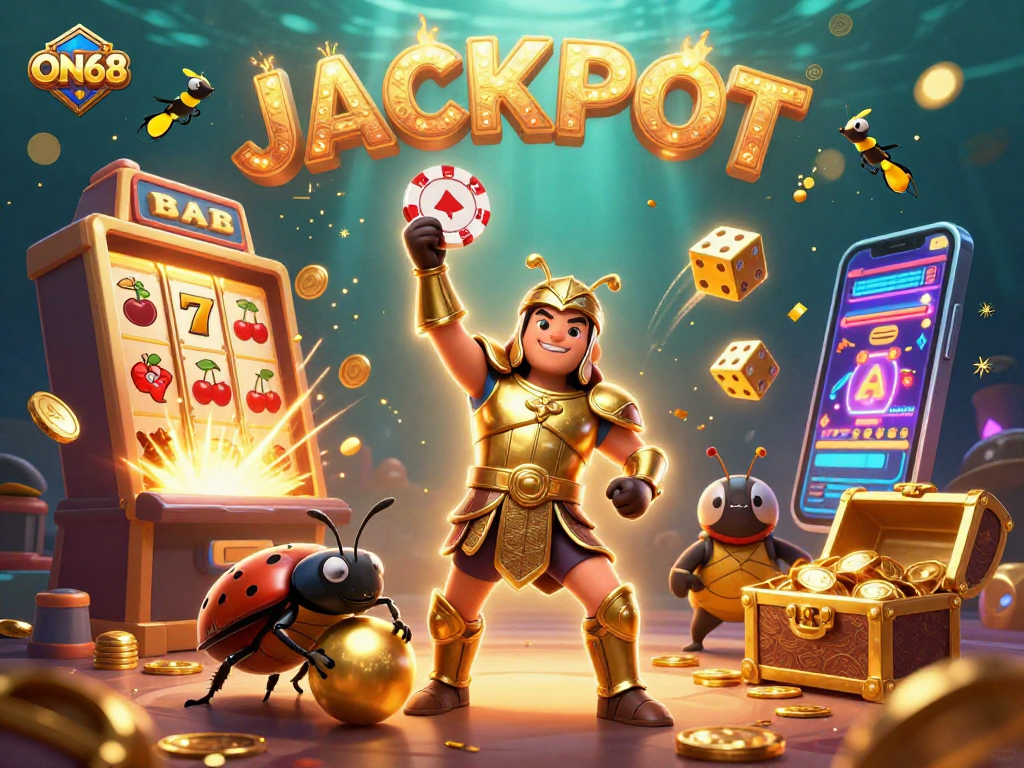 Engage with ON68's exciting jackpot games featuring vibrant imagery and colorful elements.