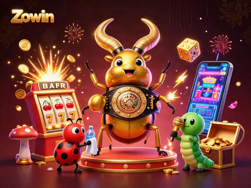 Zowin offers thrilling casino excitement with a giant golden stag beetle champion and dynamic gaming elements.