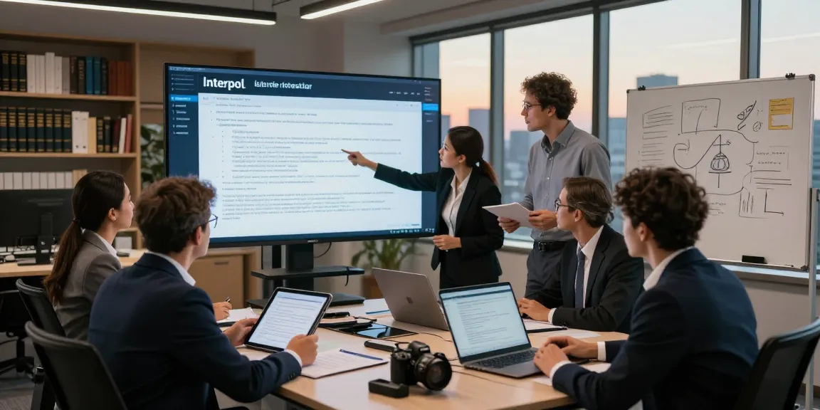 Spezialisten für Interpol-Recht analysieren rechtliche Fälle in modernem Büro.
